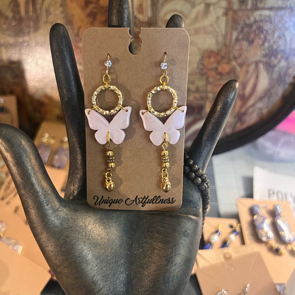 Pink and Gold Butterfly Earrings